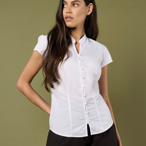 Tailored Fit Cap Sleeve Mandarin Collar Blouse Thumbnail